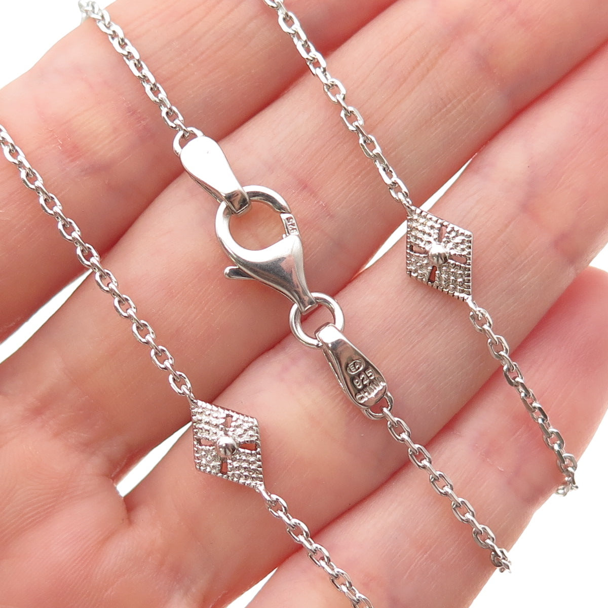 925 Sterling Silver Vintage Station By The Yard Cable Chain Necklace 18"