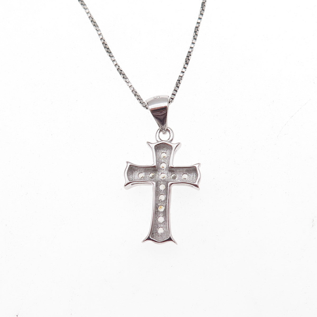925 Sterling Silver Round-Cut C Z Cross Box Chain Necklace 18"