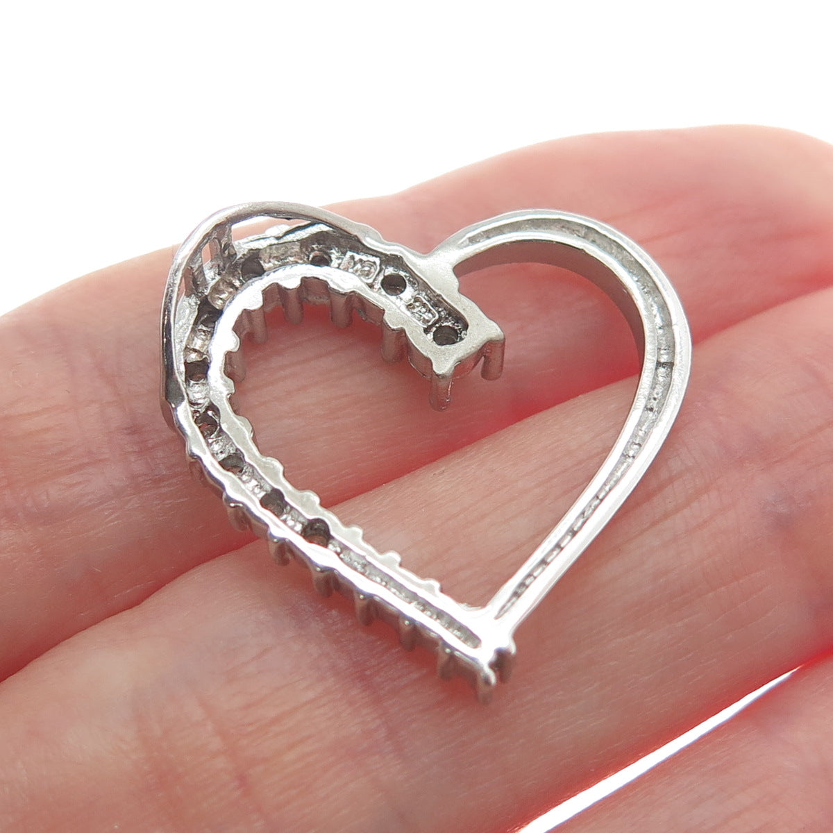 CHARLES WINSTON 925 Sterling Silver Real Round-Cut Diamond Heart Slide Pendant