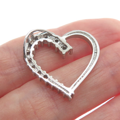 CHARLES WINSTON 925 Sterling Silver Real Round-Cut Diamond Heart Slide Pendant