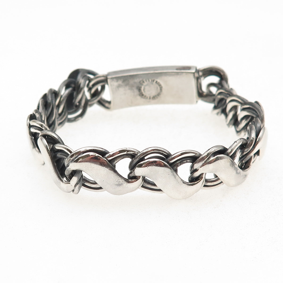 925 Sterling Silver Vintage Mexico Infinity Link Oxidized Bracelet 6.5"