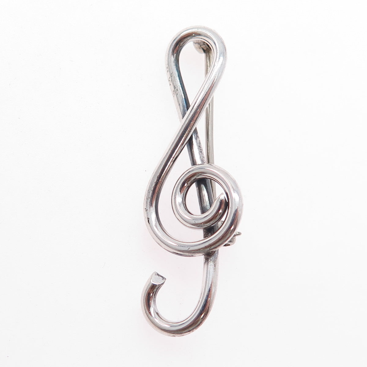 925 Sterling Silver Antique Art Deco Treble Clef Music Note Hollow Pin Brooch