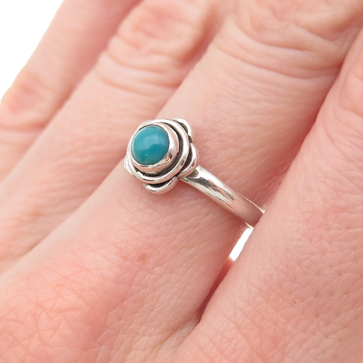 925 Sterling Silver Vintage Real Bisbee Turquoise Flower Ring Size 6.5