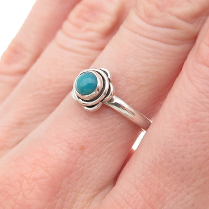 925 Sterling Silver Vintage Real Bisbee Turquoise Flower Ring Size 6.5