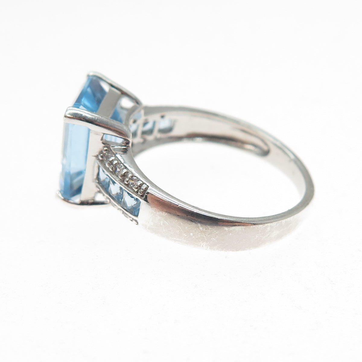 RL Richline 925 Sterling Silver Emerald-Cut Blue & White C Z Ring Size 7.25