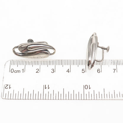 925 Sterling Silver Antique Art Deco Yin Yang Oxidized Screw Back Earrings