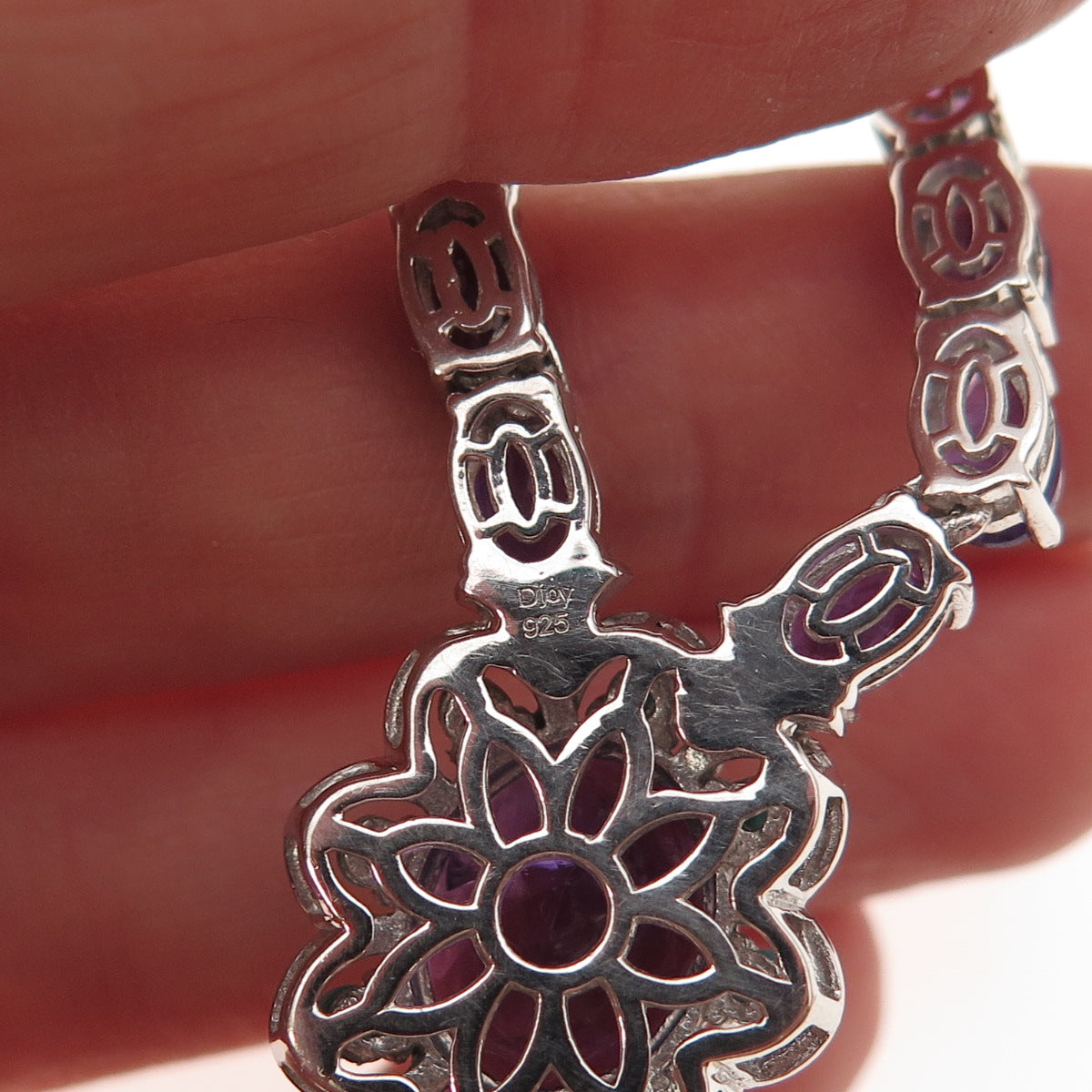 D'Joy 925 Sterling Silver Real Amethyst & Turquoise Cuban Chain Necklace 18-20"
