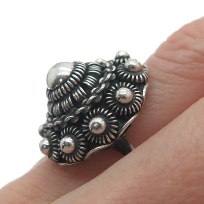 925 Sterling Silver Antique Germany Cannetille Oxidized Dome Ring Size 5.25