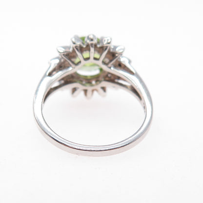 925 Sterling Silver Real Diamond & Peridot Flower Ring Size 7