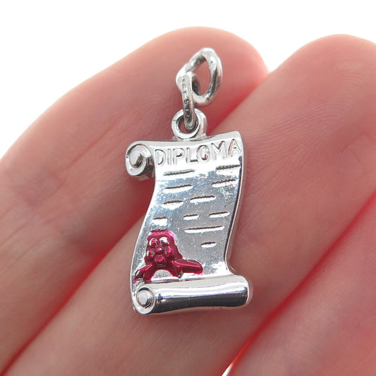 DANECRAFT 925 Sterling Silver Vintage Enamel Diploma Minimalist Charm Pendant