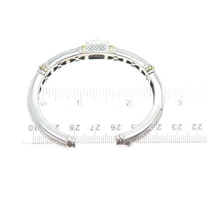 JUDITH RIPKA Sterling Silver & 18K Gold Real Round-Cut Diamond Cuff Bracelet 6"