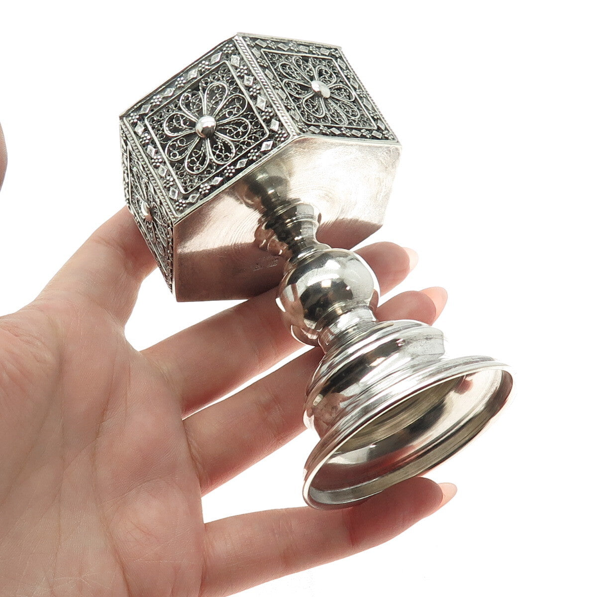 925 Sterling Silver Vintage Israel Filigree Floral Candlestick