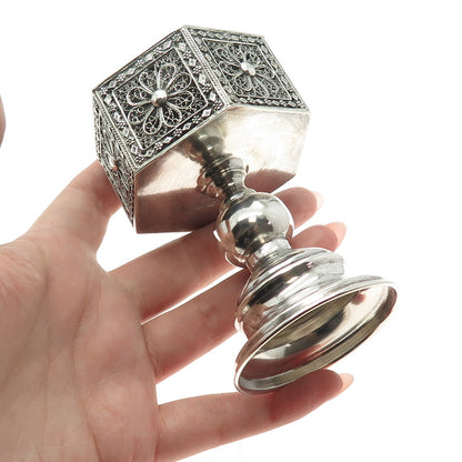 925 Sterling Silver Vintage Israel Filigree Floral Candlestick
