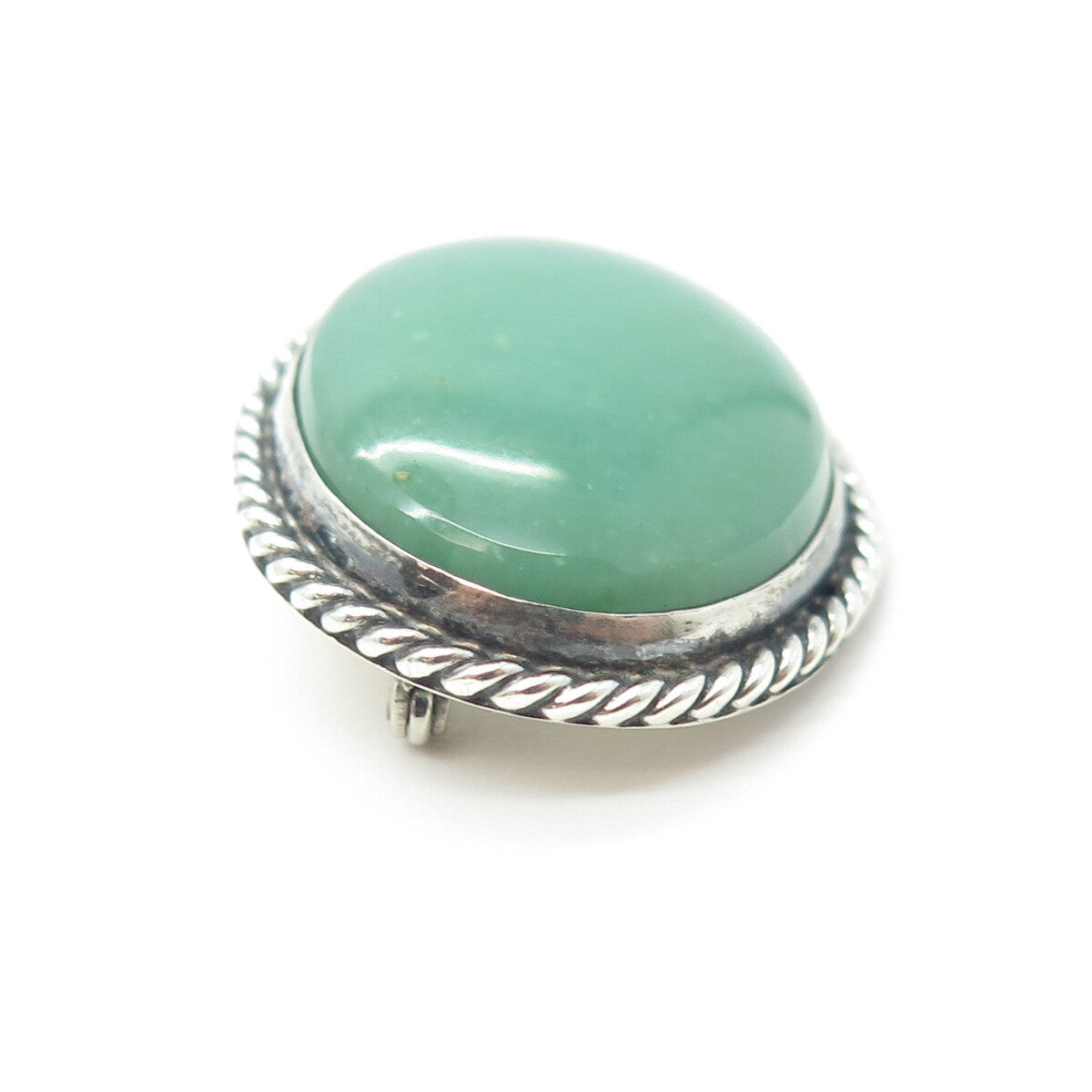 925 Sterling Silver Vintage Real Aventurine Gemstone Pin Brooch