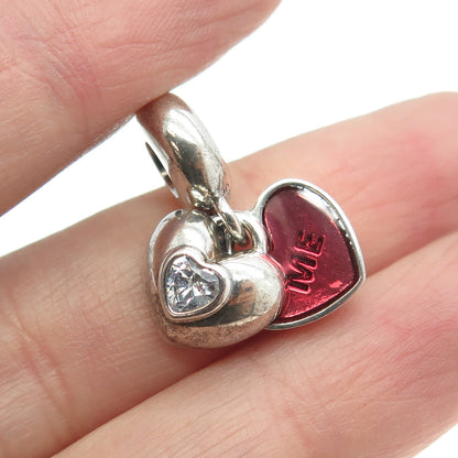 PANDORA 925 Sterling Silver C Z Enamel Me & You Dangle Heart Charm