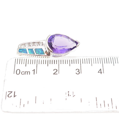 Anne Klein Sterling Silver Vintage Real Amethyst Opal C Z Slide Charm Pendant