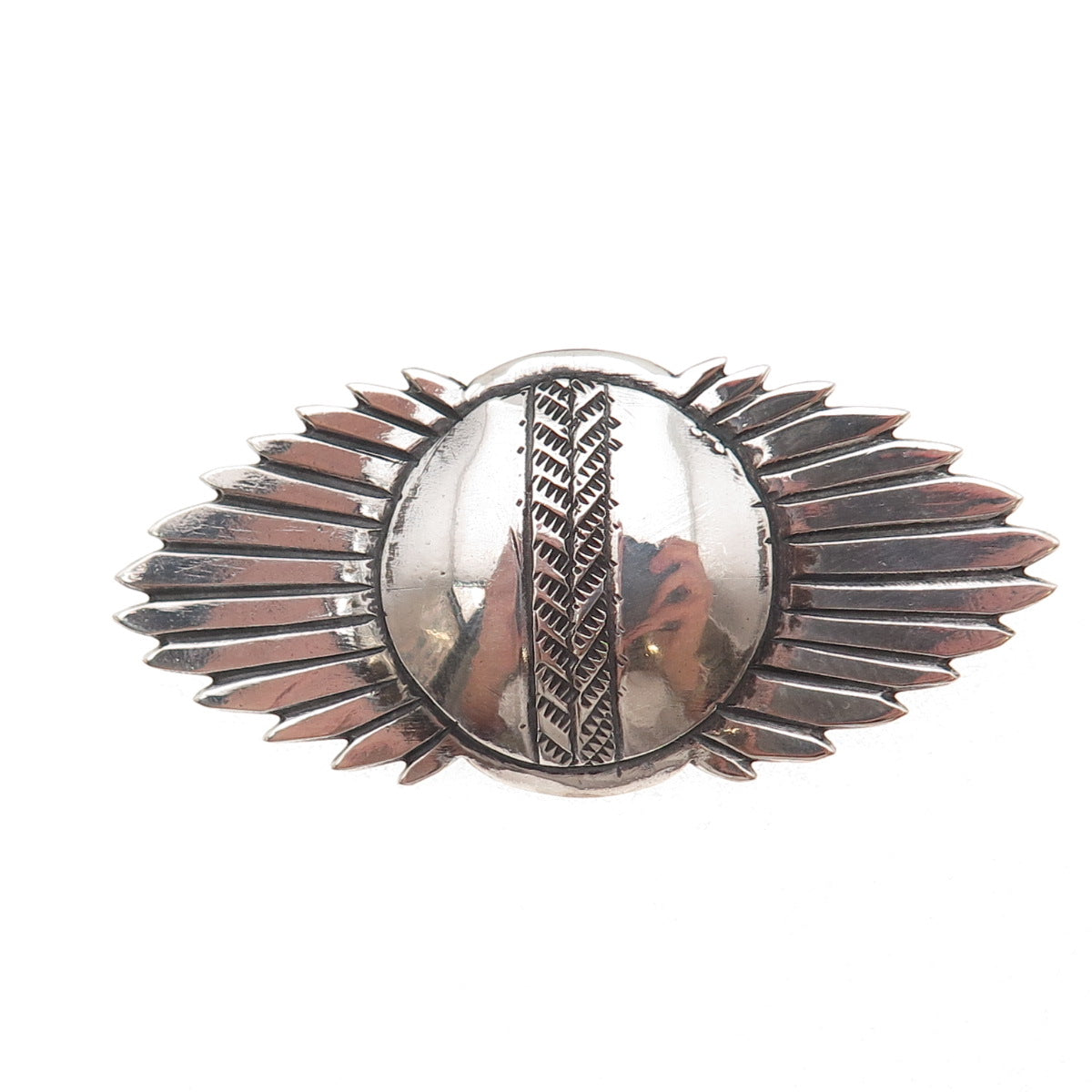 Old Pawn 925 Sterling Silver Vintage Southwestern Sunburst Oxidized Pin Brooch