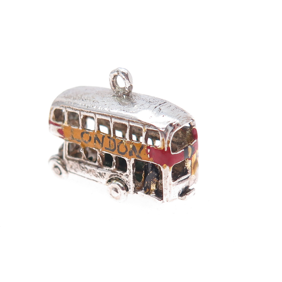 925 Sterling Silver Antique Art Deco Enamel London Bus Mini 3D Charm Pendant
