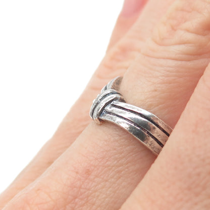925 Sterling Silver Vintage Modernist Knot Oxidized Ring Size 6.75