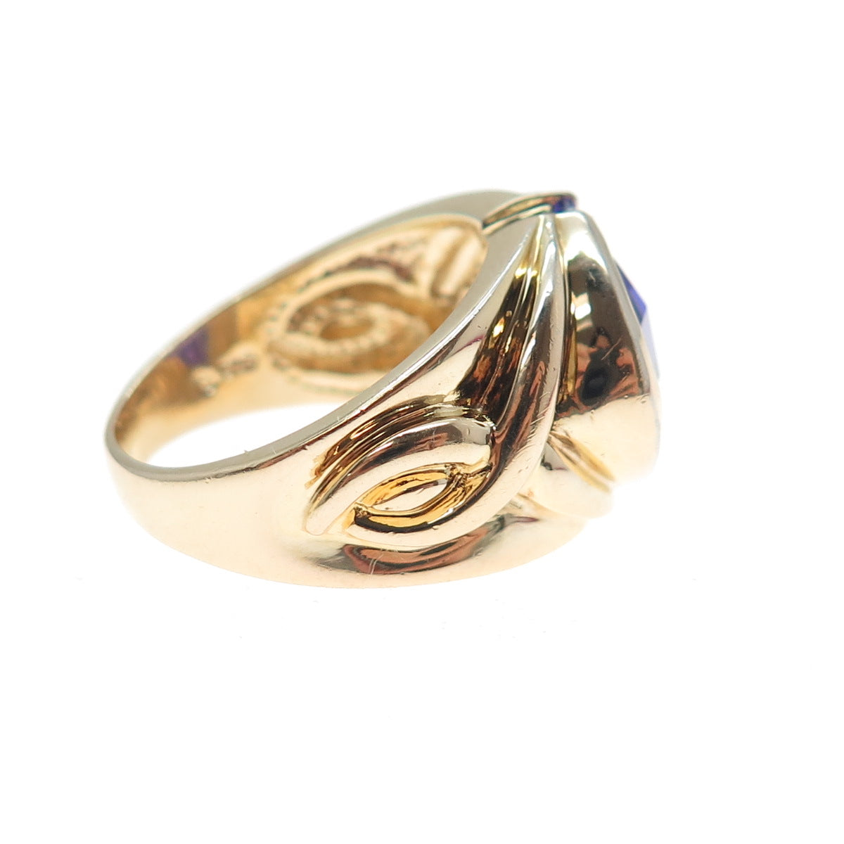 ROSS SIMONS 925 Sterling Silver Gold Plated Cushion-Cut Purple C Z Ring Size 8.5