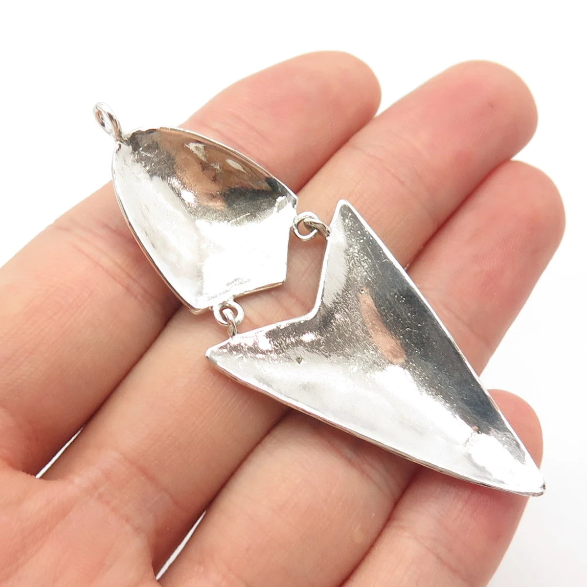 925 Sterling Silver Vintage Textured Modernist Dangling Pendant