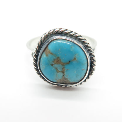 Old Pawn Sterling Silver Vintage Lone Mountain Turquoise Roped Ring Size 7.75