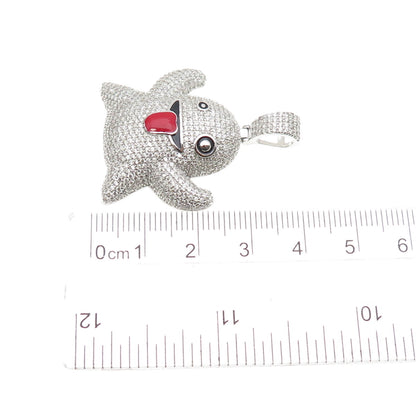 925 Sterling Silver Enamel Round-Cut C Z Ghost Emoji Charm Pendant