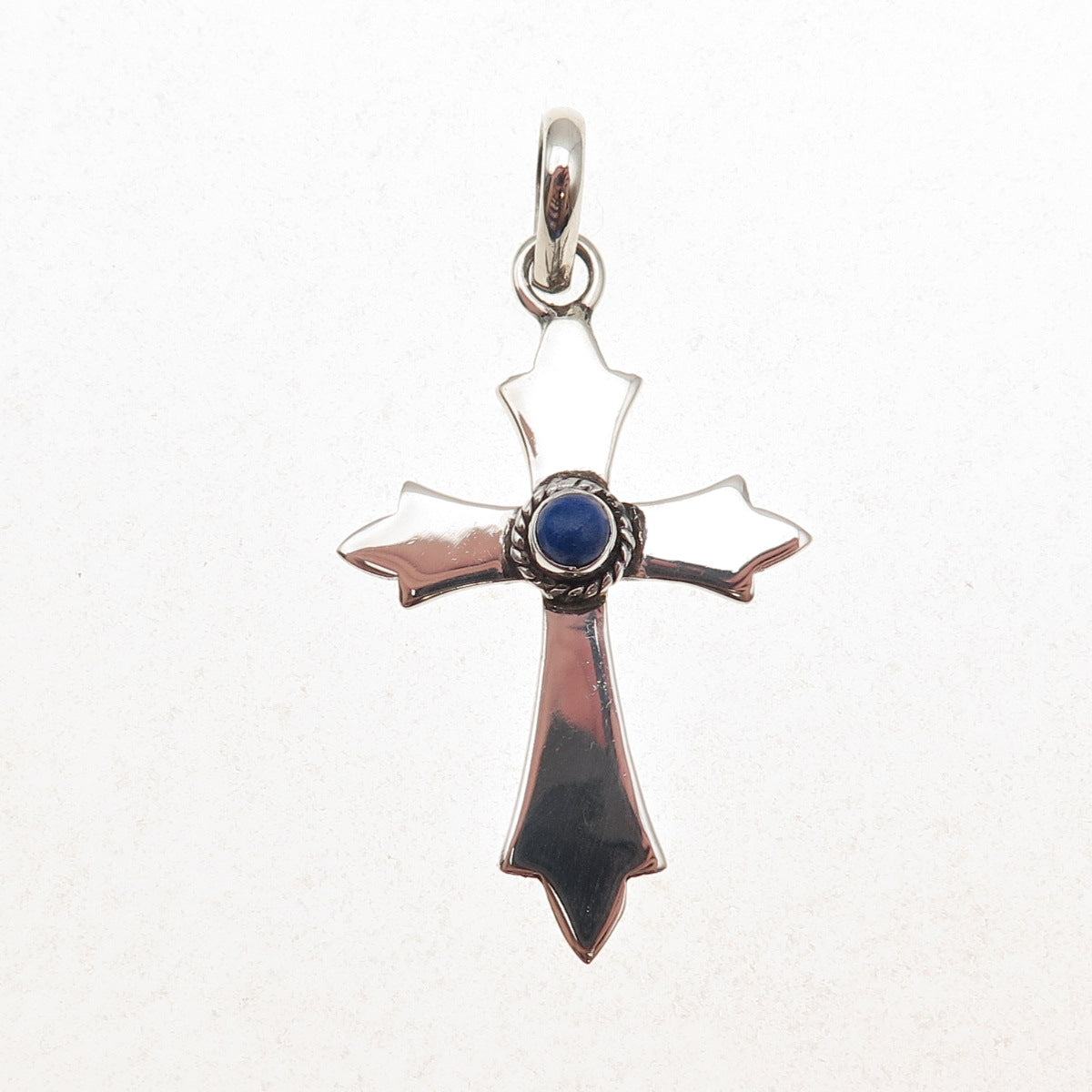 925 Sterling Silver Vintage Real Lapis Cross Charm Pendant
