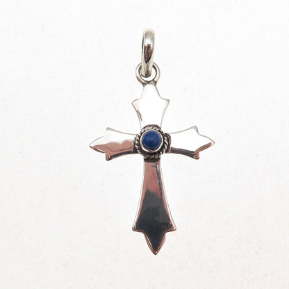 925 Sterling Silver Vintage Real Lapis Cross Charm Pendant