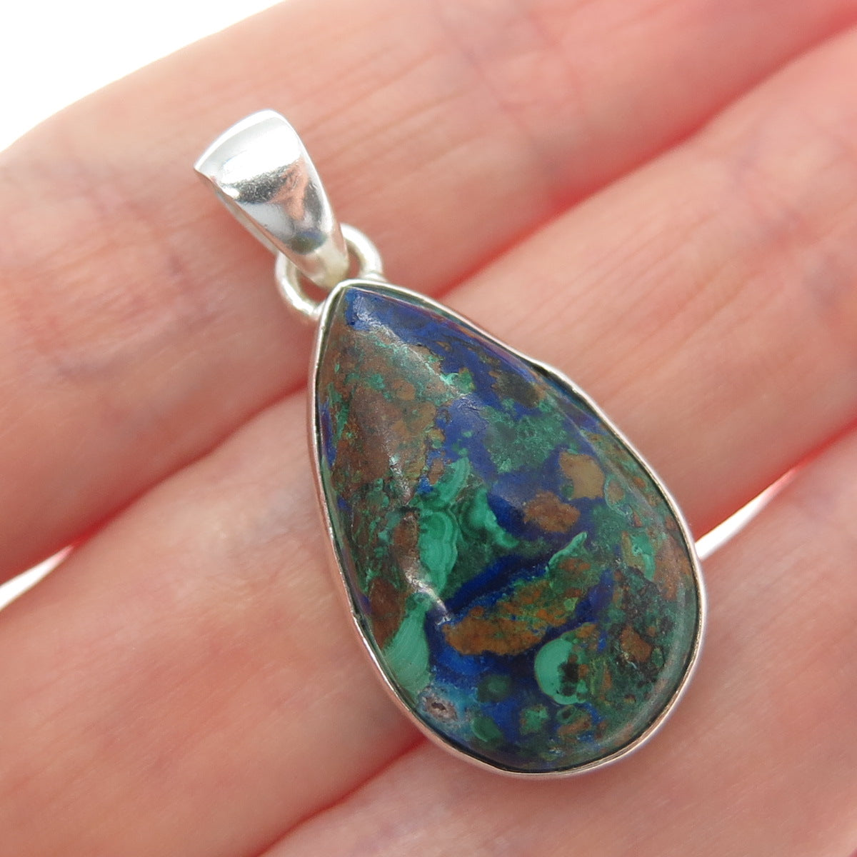 925 Sterling Silver Vintage Real Chrysocolla Teardrop Charm Pendant