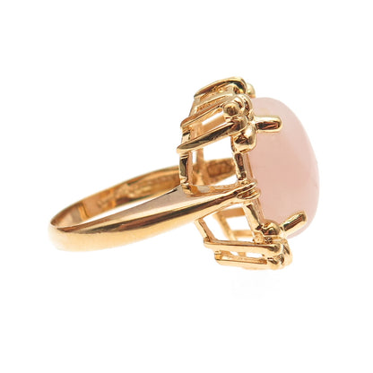 BADAVICI 925 Sterling Silver Gold Plated Real Rose Quartz Floral Ring Size 8