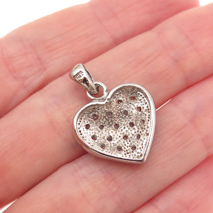 925 Sterling Silver Round-Cut C Z Sparkle Heart Charm Pendant