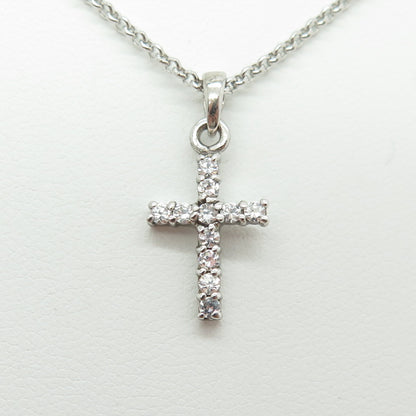 925 Sterling Silver Italy Round-Cut C Z Mini Cross Rolo Chain Necklace 16"