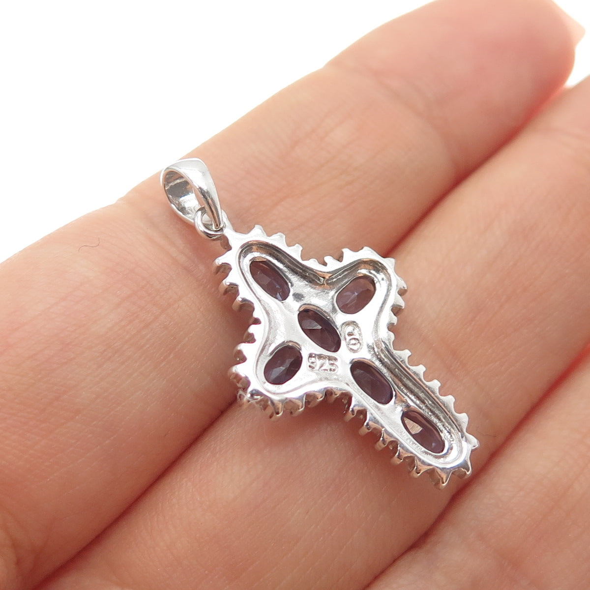 925 Sterling Silver Real Oval-Cut Iolite Cross Charm Pendant