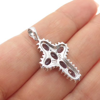 925 Sterling Silver Real Oval-Cut Iolite Cross Charm Pendant