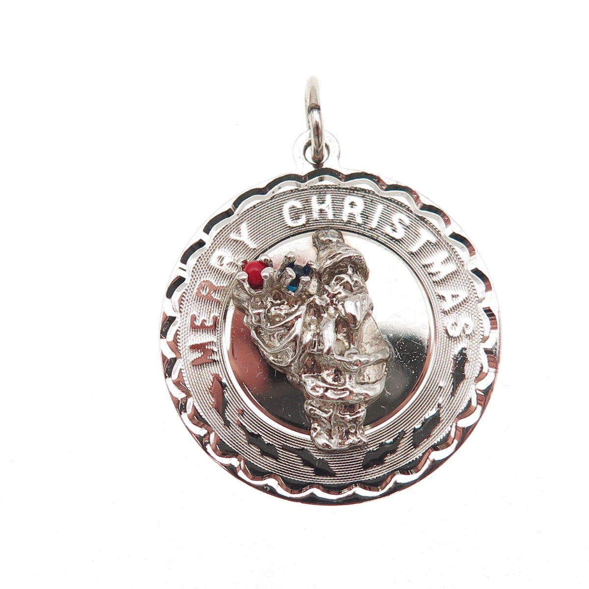 ELCO 925 Sterling Silver Vintage Rhinestone Santa Merry Christmas Charm Pendant