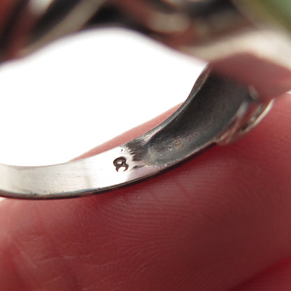 925 Sterling Silver Vintage Real Jade Modernist Oxidized Ring Size 8
