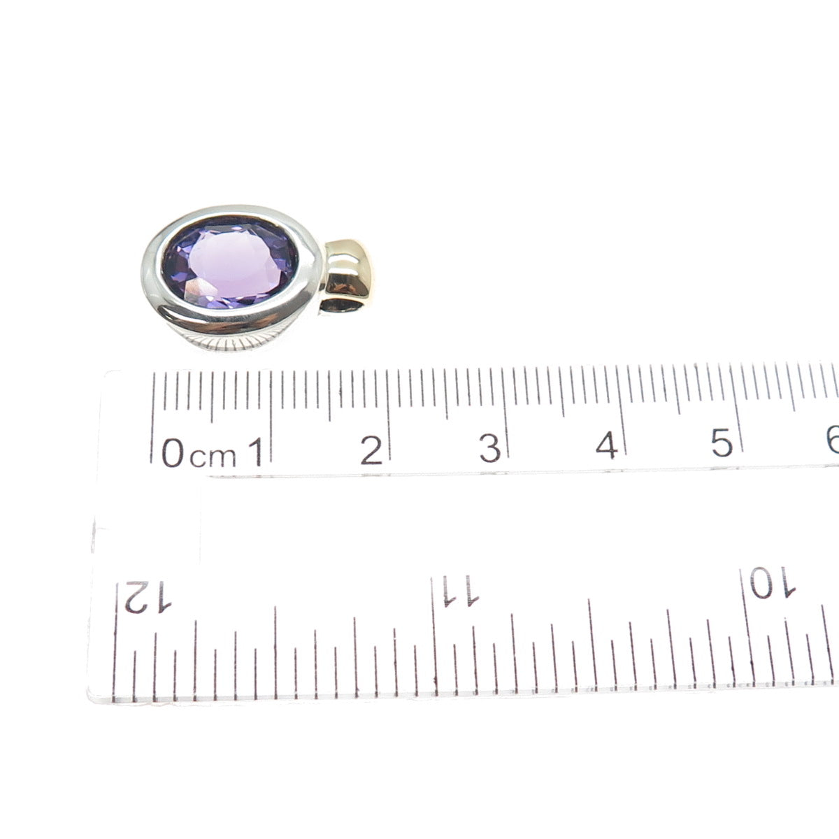 MICHELLE ALBALA 925 Sterling Silver 14K Gold Vintage Real Amethyst Mini Pendant