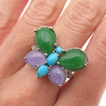 Chuck Clemency 925 Sterling Silver Real Multi-Color Gem Butterfly Ring Size 8.25