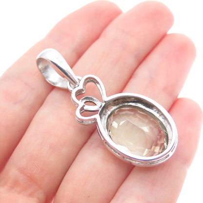 925 Sterling Silver Vintage Real Green Amethyst Couple Heart Charm Pendant