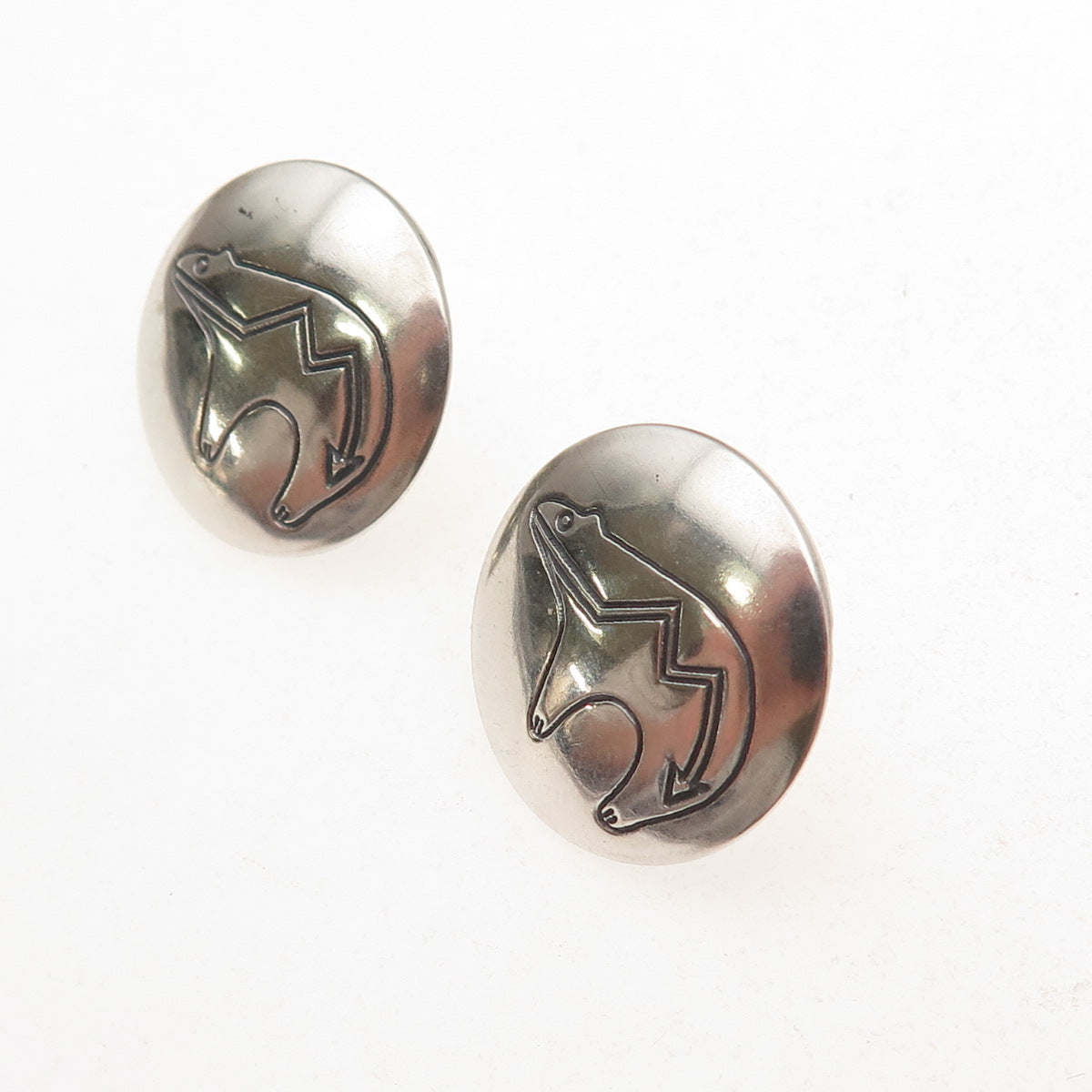 Old Pawn 925 Sterling Silver Vintage Southwestern Native Bear Tribal Earrings