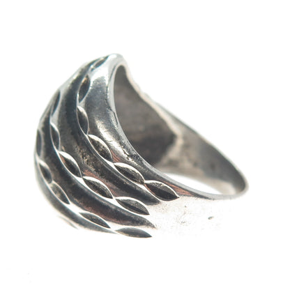 925 Sterling Silver Vintage Diamond-Cut Modernist Oxidized Ring Size 7
