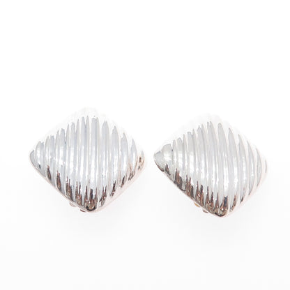 925 Sterling Silver Vintage Mexico Modernist Ribbed Clip On Earrings