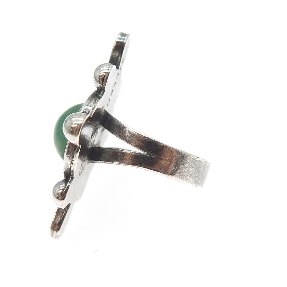925 Sterling Silver Vintage Mexico Aventurine Modernist Oxidized Ring Size 5