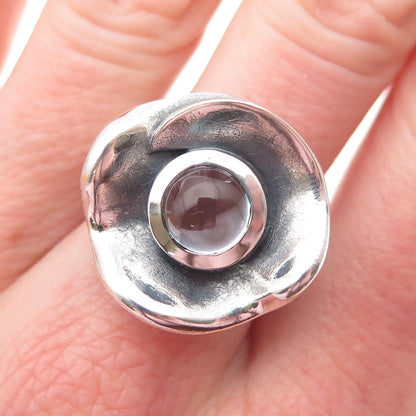 925 Sterling Silver Vintage Real Blue Topaz Flower Adjustable Ring Size 7.75