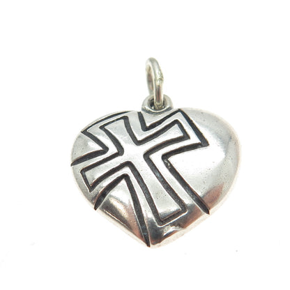 925 Sterling Silver Vintage Cross Heart Charm Pendant