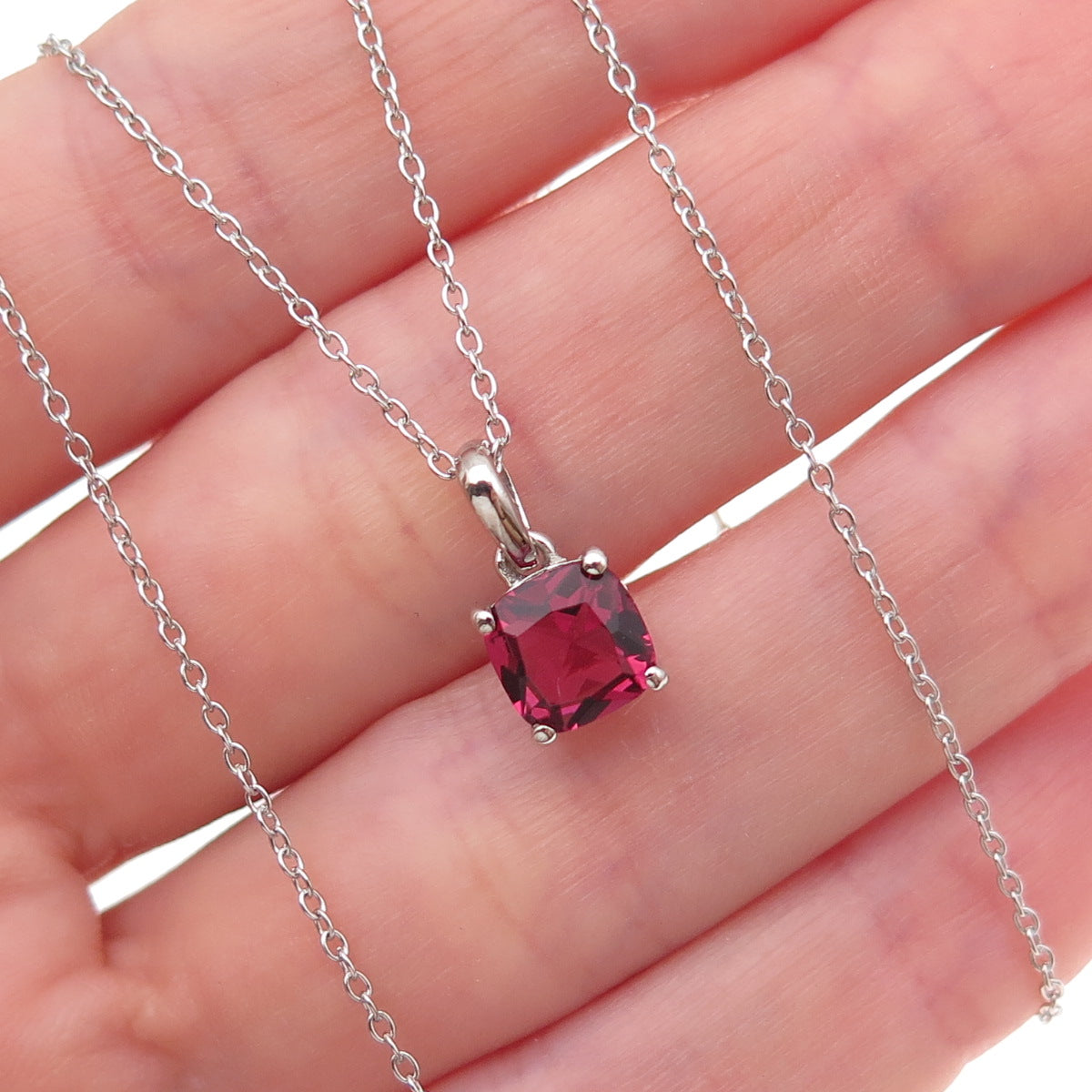 925 Sterling Silver Cushion-Cut Purple C Z Cable Chain Necklace 18"