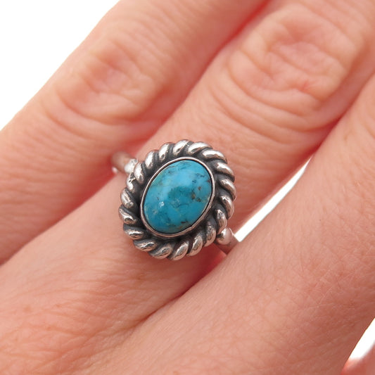 925 Sterling Silver Vintage Real Turquoise Oxidized Ring Size 6
