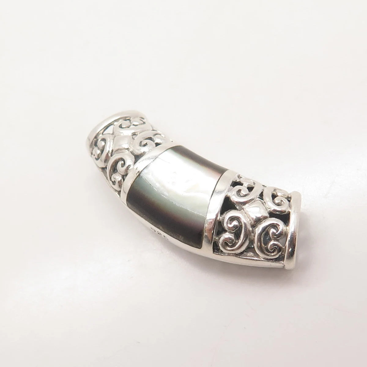 925 Sterling Silver Vintage Real Mother-of-Pearl Ornate Pendant