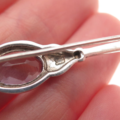 835 Silver Vintage Real Oval-Cut Amethyst Oxidized Bar Pin Brooch